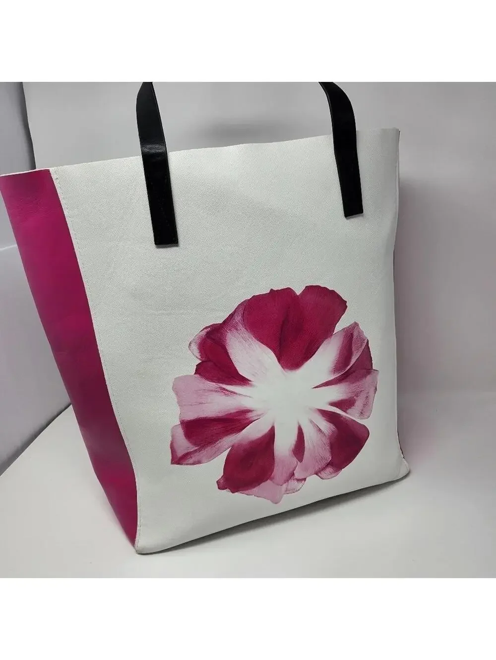 Super Sized Hot Pink Jennifer Floral Grocery Tote Style Bag
